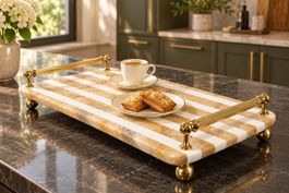 Onyx gestreift - Marmortablett | Servierplatte mit Goldgriff