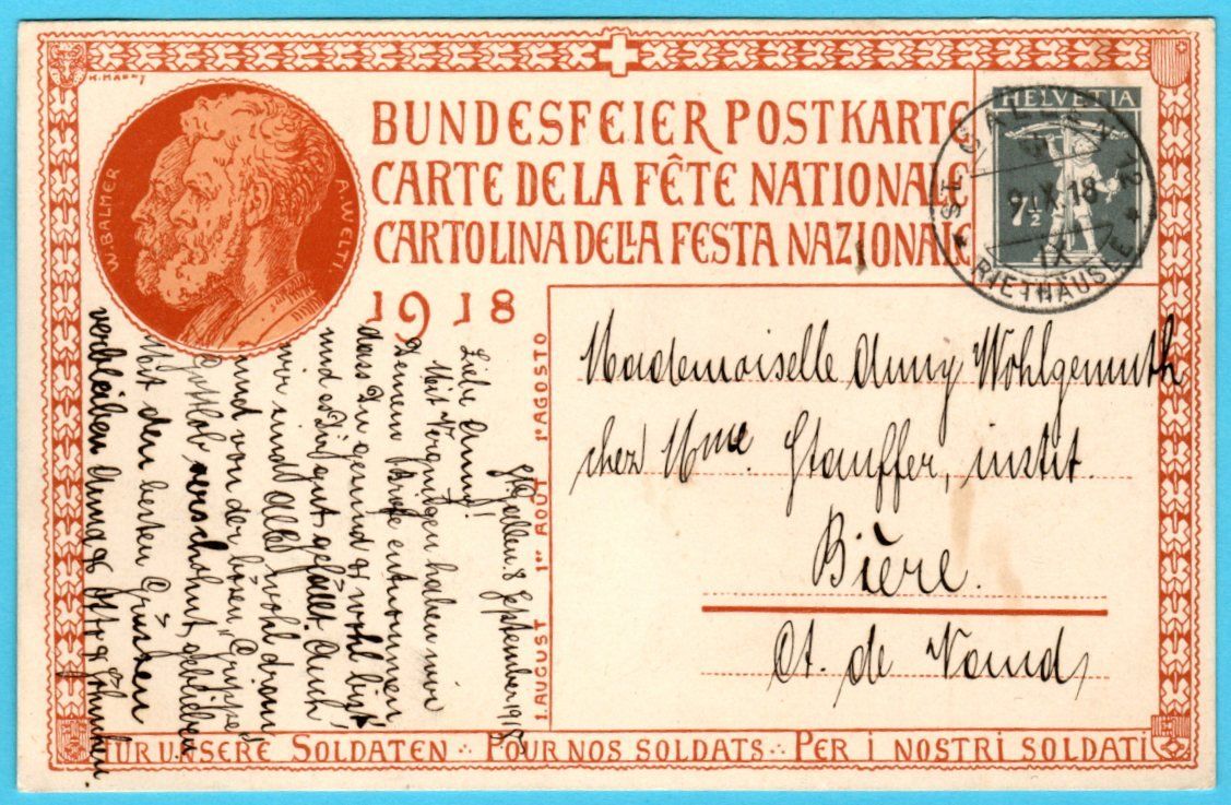Alle Briefmarken: Bundesfeierkarte 1918 – Gebraucht aus Zürich von Sion2006