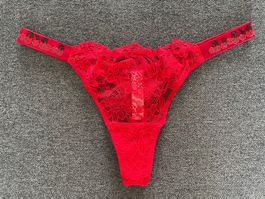 Victoria’s Secret Cherry Shine Stripe Lace Thong M NEW