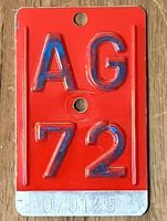 AG 72 - VELONUMMER - FAHRRADSCHILD - PLAQUE DE VELO - AG 72
