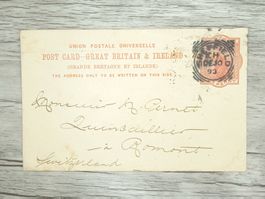 TR70 Carte Postale + Timbre Grande Bretagne 1893