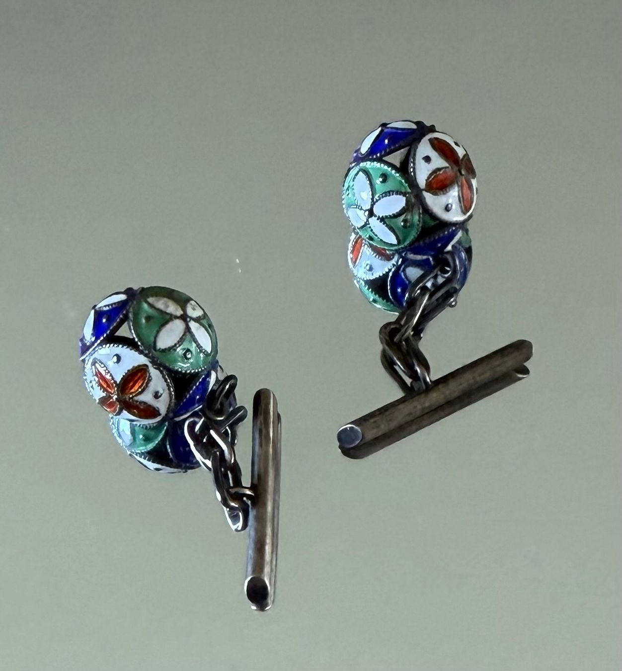 Manschettenknöpfe: Silver enamel cufflinks from 1908 – Gebraucht aus Binningen von Sophiescloset 1