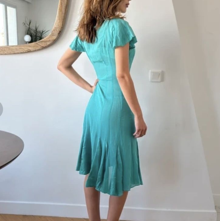Robes: blau türkises Sommerkleid aus Seide – Neuf (Voir description) à Zürich par cathrin14 2