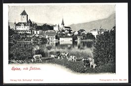 AK Spiez, Ortsansicht mit Schloss