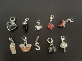 Diverse Charms Silber Herz, Koffer, Buchstabe, FlipFlop usw