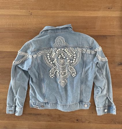 Sandro Denim Jeansjacke mit Perlen NEU! 
