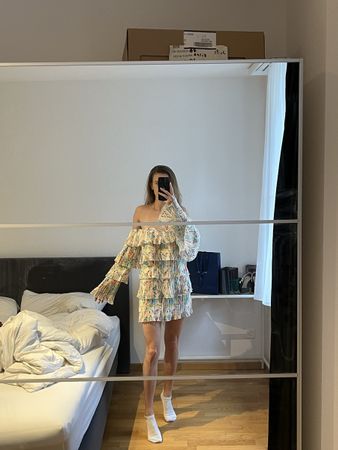 Revolve Floral Ruffle MiniDress Offshoulder Michael Costello