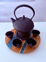 Théière japonaise en fonte avec réchaud + 6 tasses