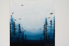 Acrylbild Bäume, Landschaft blau, Unikat Neu