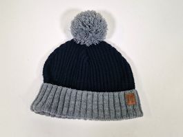 H&M Kindermütze blau/grau mit Pompon