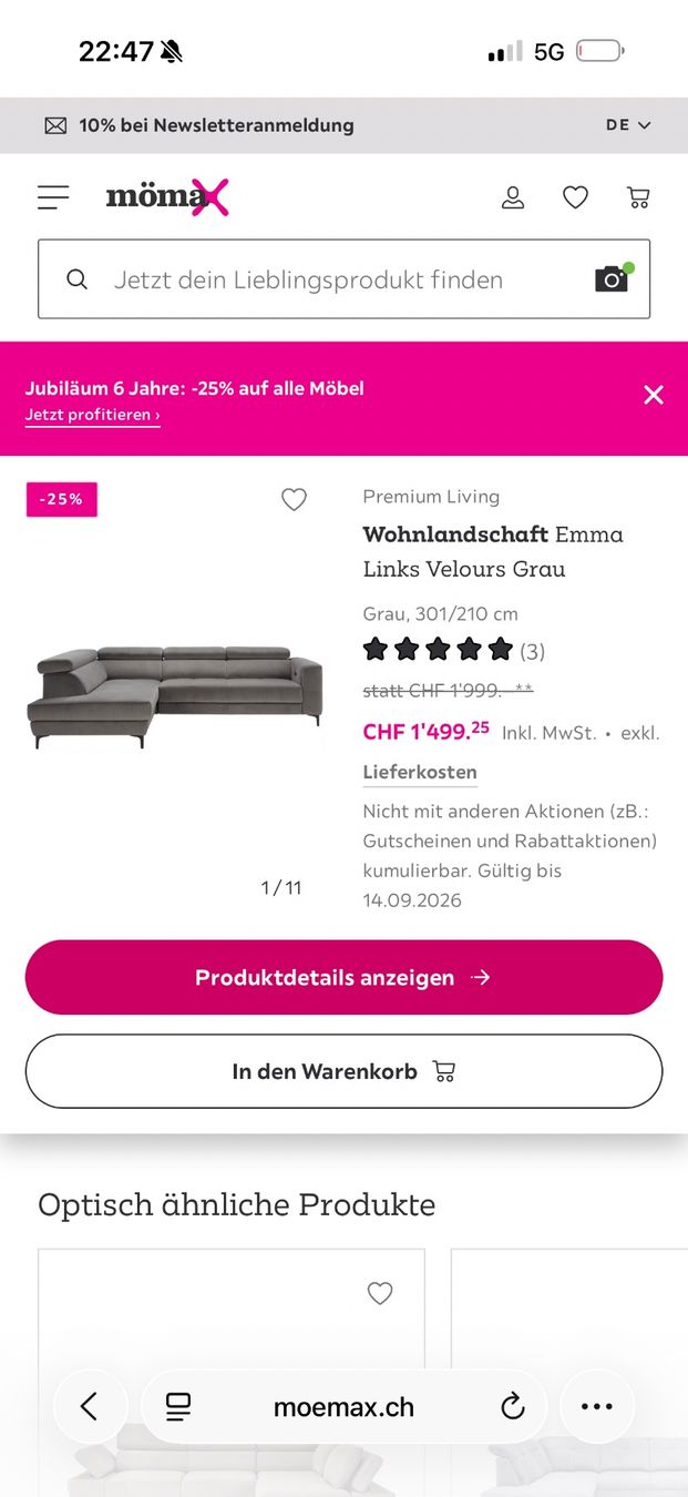 Mömax Sofas: Sofa Velours Grau/Greige – Gebraucht aus Lützelflüh-Goldb von akb_r2jg 4