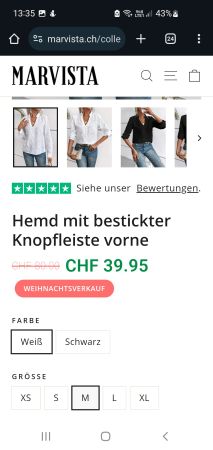 Weisses Hemd Grösse M gestickte Knopfleiste