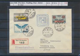 1938 Pro Aero - Postflug, "Chur - Zürich"