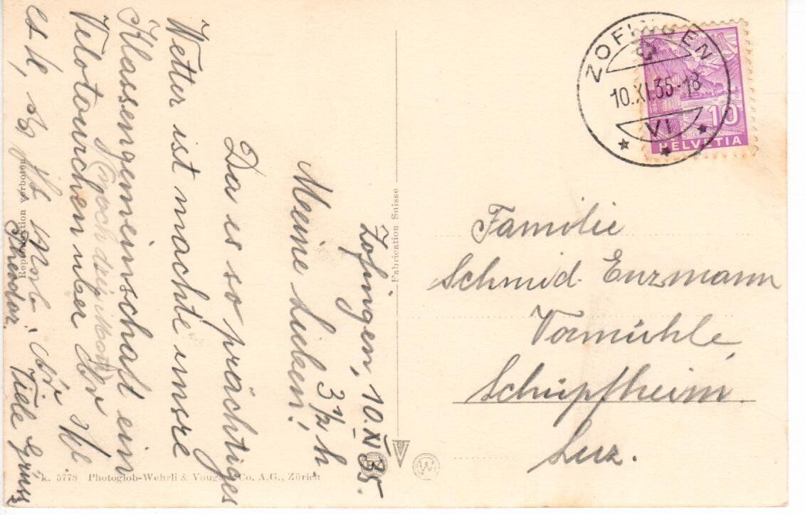 Ansichtskarten: Zofingen Unterstadt 1935 – Gebraucht aus Wolhusen von Curver9 1