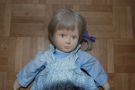 Handgemachte Stoffpuppe, hellblaue Augen, Vintage Look!