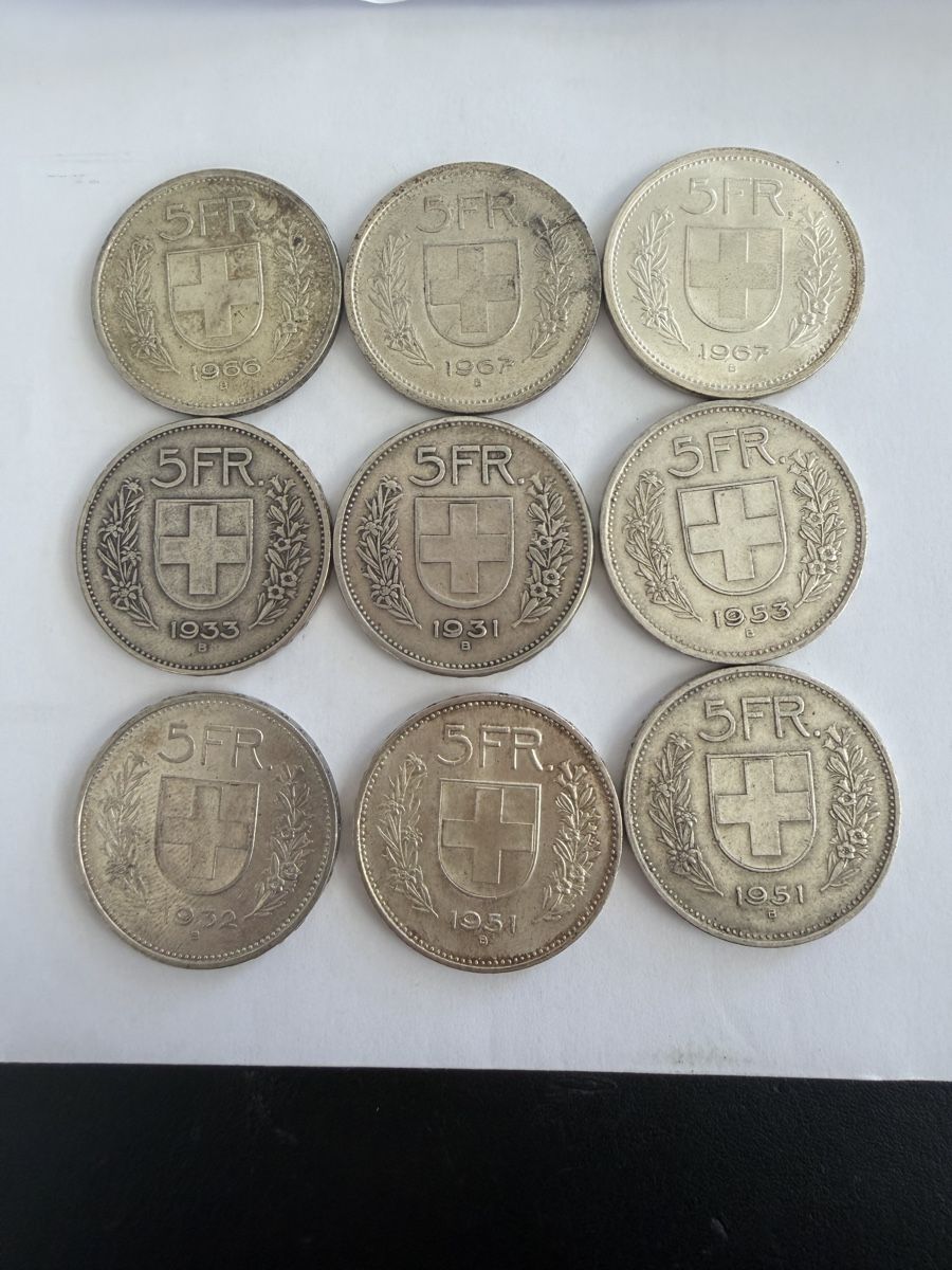 Tutti le monete: 9x 5 Franken  1931-1967 Silber – Usato da Schaffhausen venduto da Shshopsh