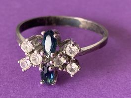 Silberring Blume glas blau-weiss (64)