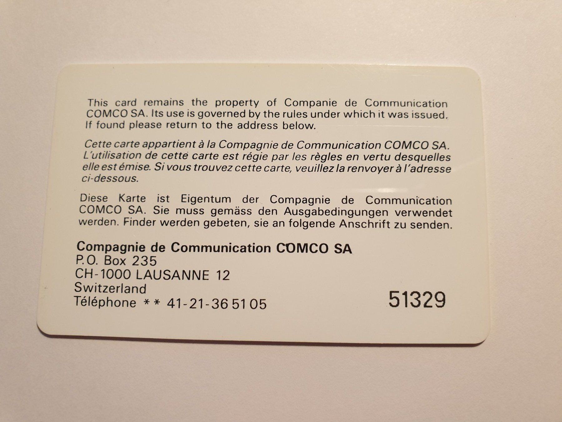 Schede telefoniche: Comco Swiss Lex – Usato da Rain venduto da chesz 1
