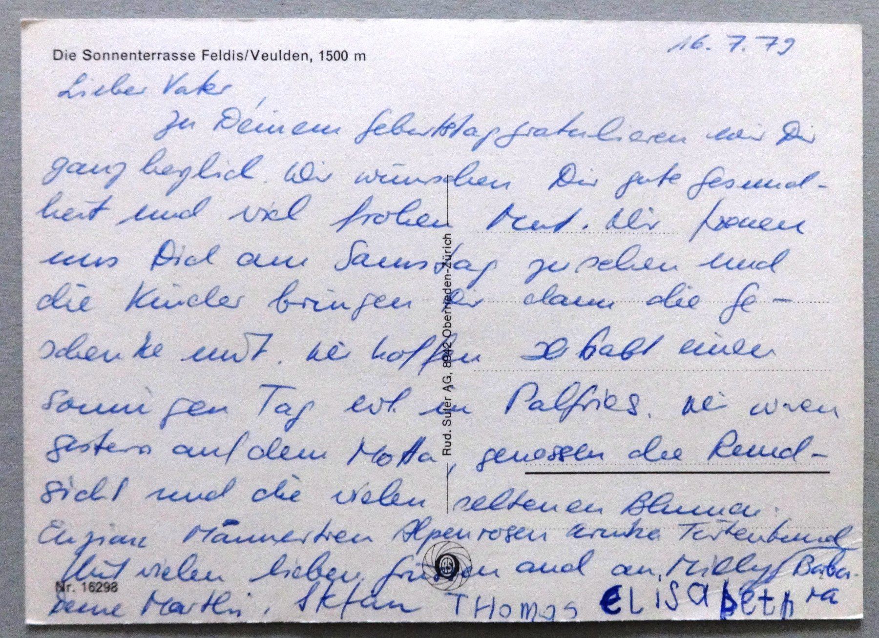 Cartoline postali: Die Sonnenterrasse Feldis/Veulden, 1500 m – Usato da Fétigny venduto da Billy2miny 1