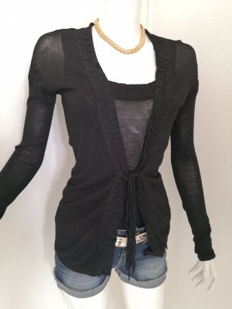 🤩MANGO TWINSET STRICK-JACKE & - TOP SCHWARZ MIT BÄNDER