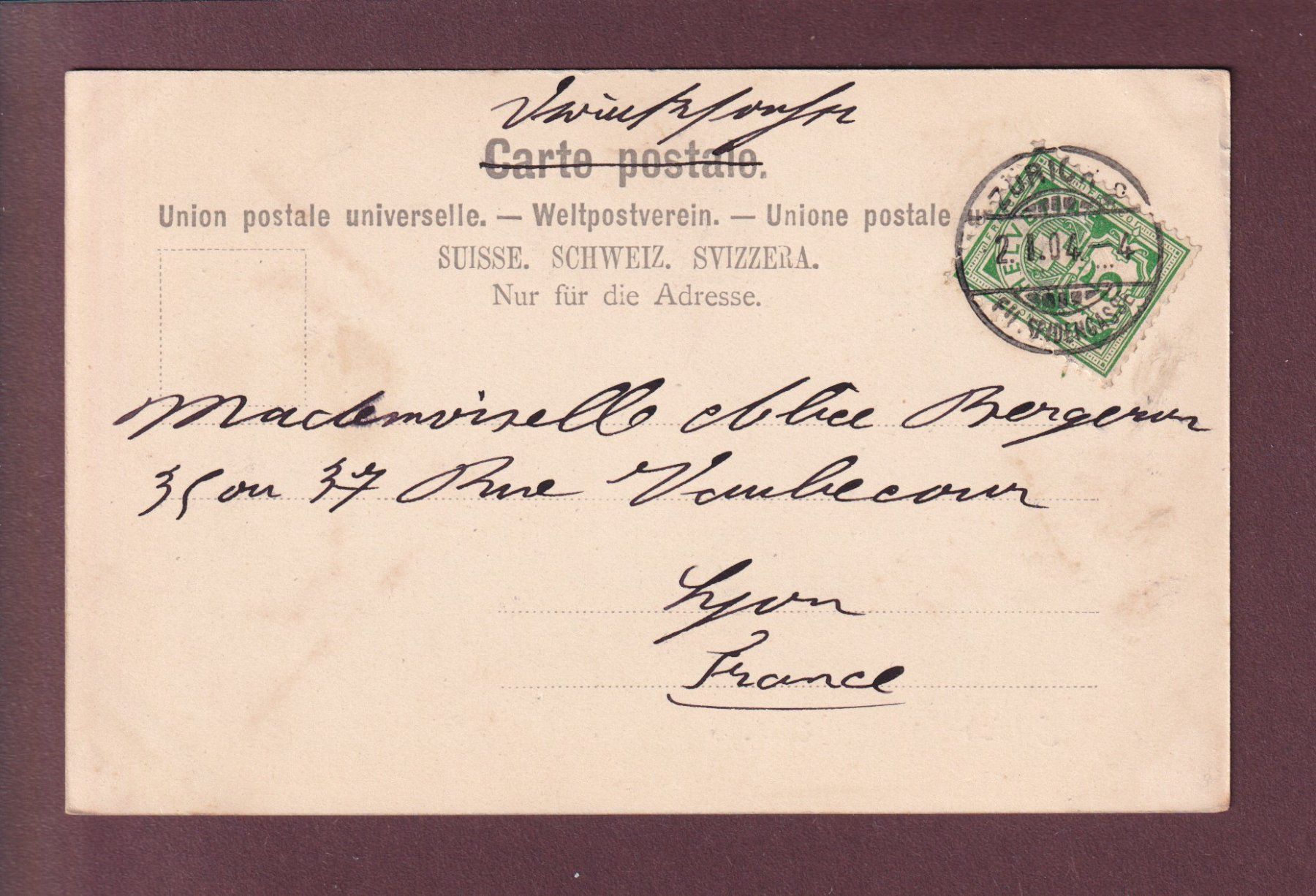 Cartoline postali: ZÜRICH - Tonhalle - 1904 – Usato da Pully venduto da nicecards-shop 1