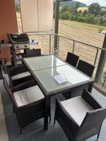 Gartentisch mit 6 Stühlen Rattangeflecht Glasplatte 