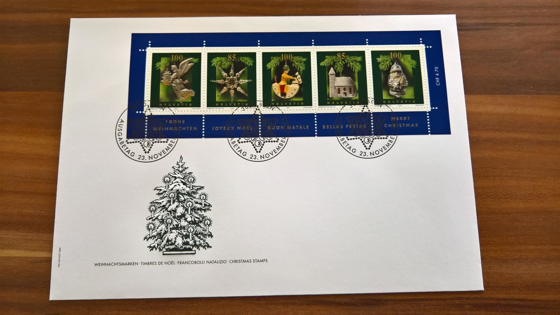 Tutti i francobolli: FDC Sonderblock Weihnachten 2004, Format E6 – Usato da Rickenbach SO venduto da Bytebull