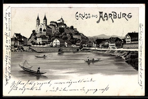 Cartoline postali: Lithographie Aarburg, Ortsansicht – Usato da Berlin venduto da bartko-reher