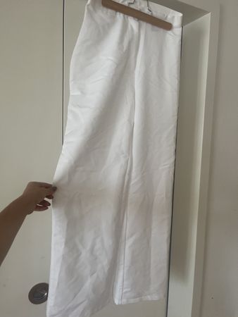 Weiße high waist wide leg Viscose Hose 36