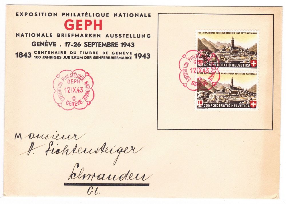 lettre 100 ans du timbre cachet exposition Genève 1943 | Kaufen auf Ricardo