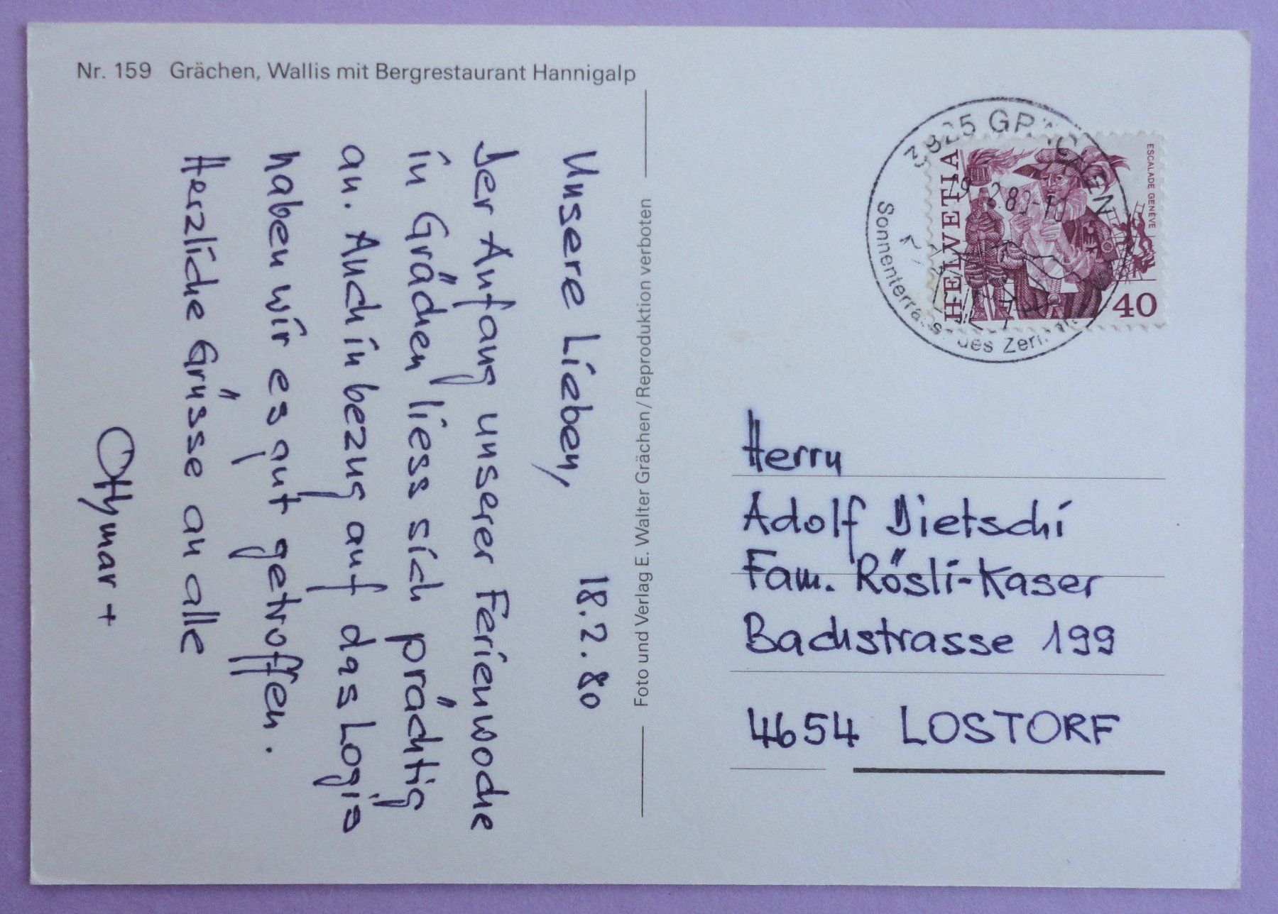 Cartes postales: Grächen mit Bergrestaurant Hannigalp – D'occasion à Fétigny par Billy2miny 1