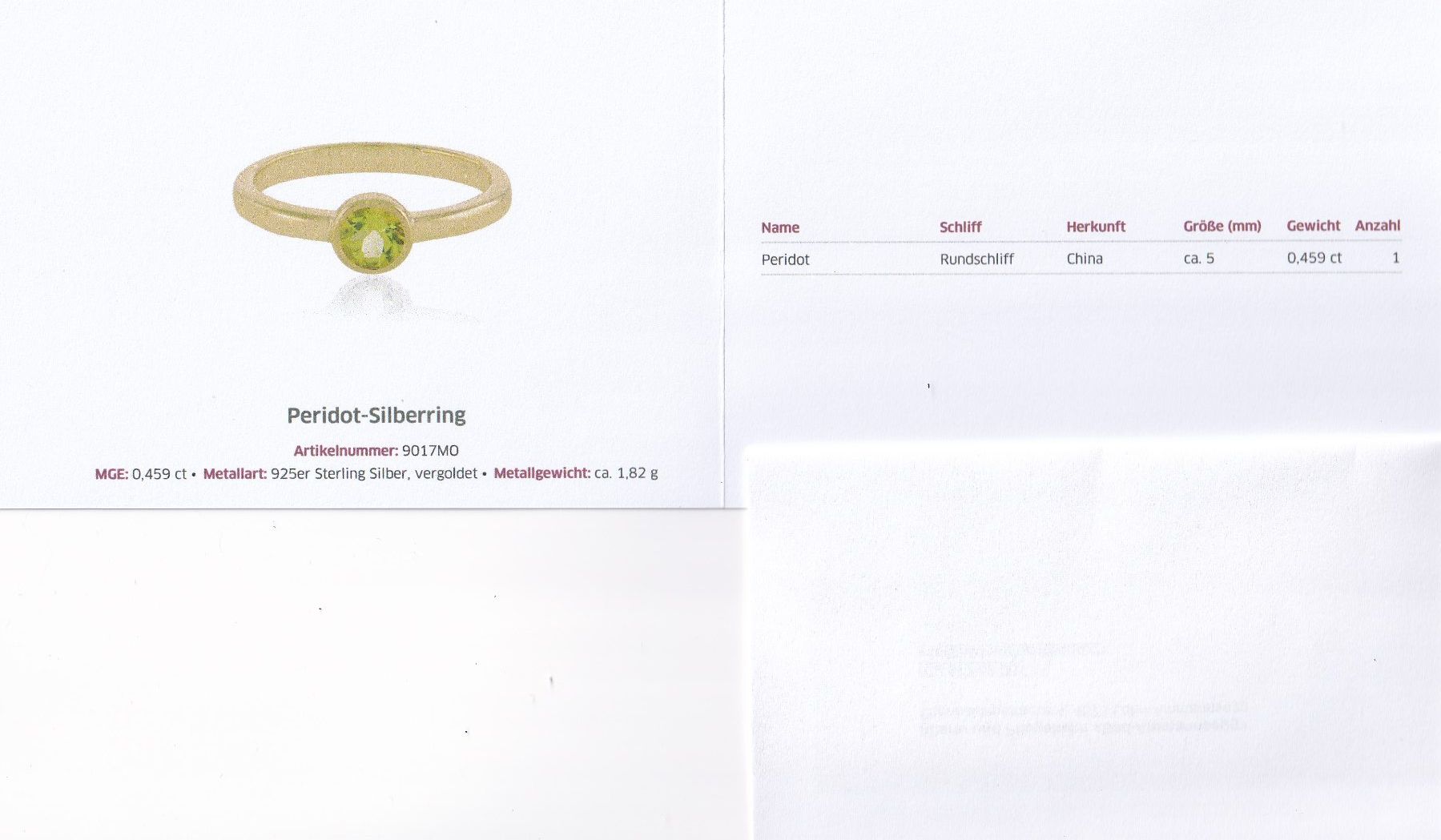 Anelli: Echtschmuck: Peridot-Silberring, vergoldet / 56 – Nuovo (secondo la descrizione) da Zuchwil venduto da maumauchi 1