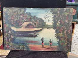 TABLEAU AFRCAIN TRÈS ANCIEN HUILE SUR TOILE