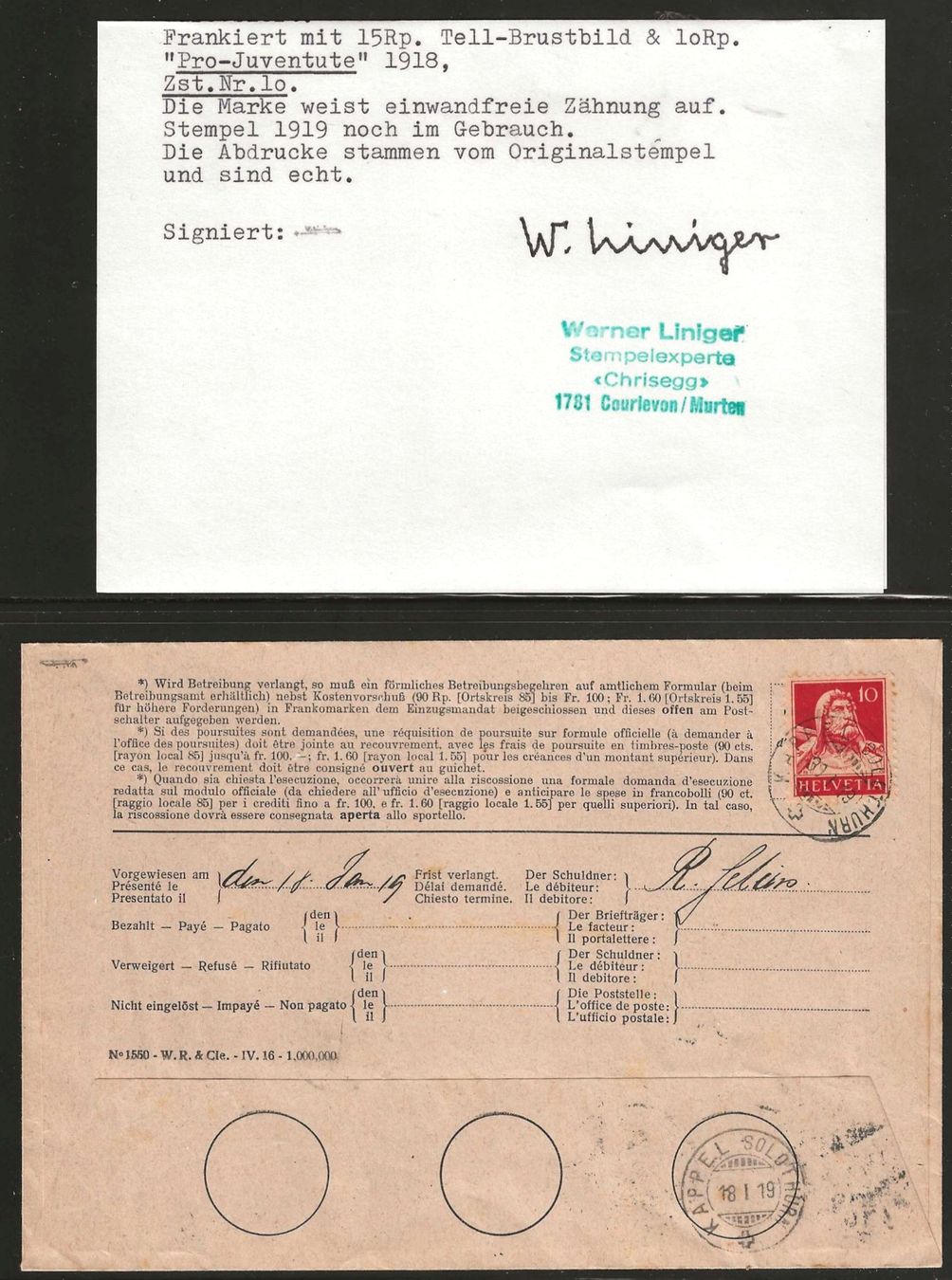 Tous les timbres: 1919 : Einzugmandat von Olten - mit Attest – D'occasion à Gümligen par Geniusbuy 1