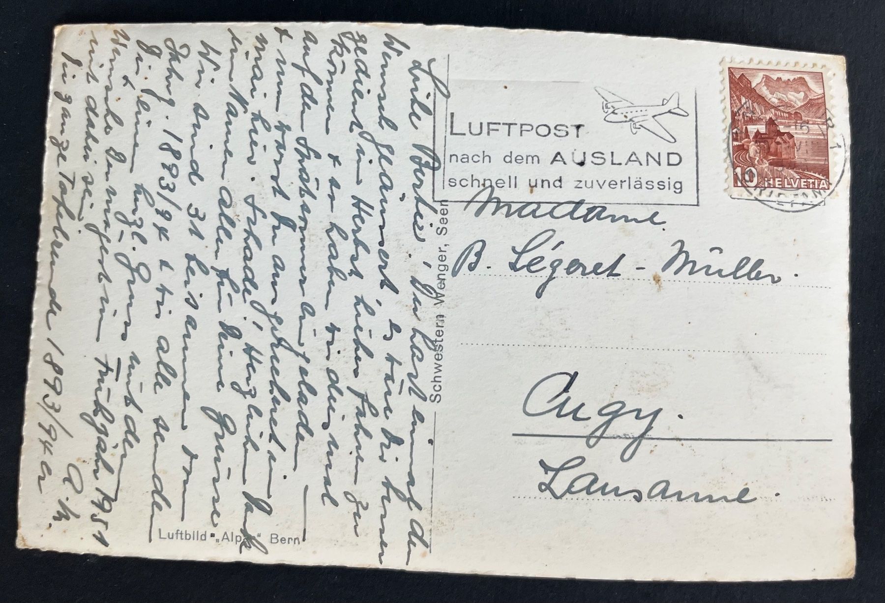 Cartoline postali: Seen bei Winterthur/Luftbild Alpar Bern ca. 1949 – Usato da Wabern venduto da DaxKarten-75 1