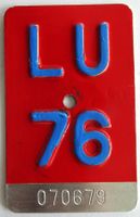 Velonummer Luzern 1976 LU 76