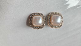 Elegante Ohrclips Perlen-Optik, goldfarben Vintagestil NEU