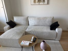 Ausziehbares Ecksofa Cord, Farbe:Creme, Masse: 150x245x85