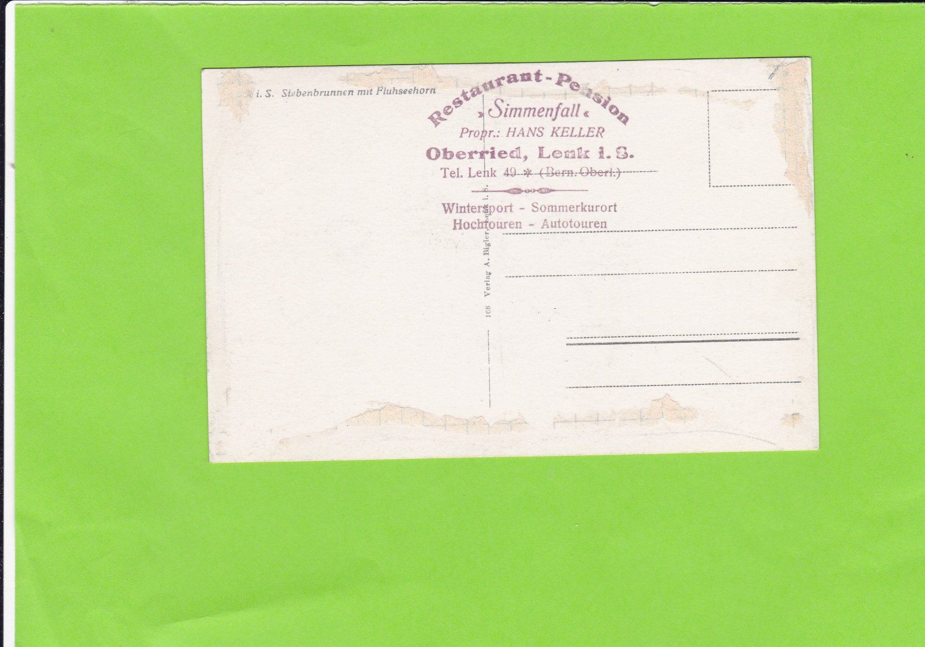 Cartoline postali: Siebenbrunnen mit Fluhseehorn, Lenk i.S. – Usato da St. Peterzell venduto da neckertal 1