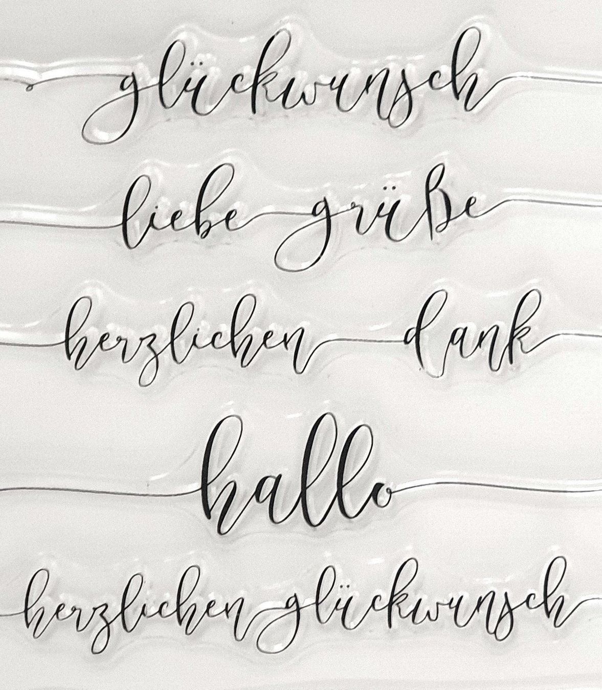 Timbri: Clearstamp-Set 5 Schnürchenschrift - Hallo, Danke, Glück ... – Nuovo e nell'imballaggio originale da Rüti ZH venduto da shanenya