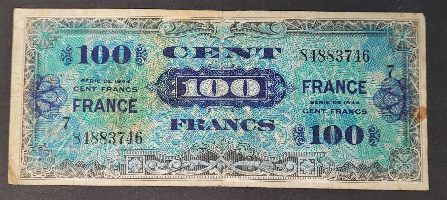 Banknoten: 100 FRANCS / FRANKREICH 1944 – Gebraucht aus Mumpf von antonio_schweiz_961