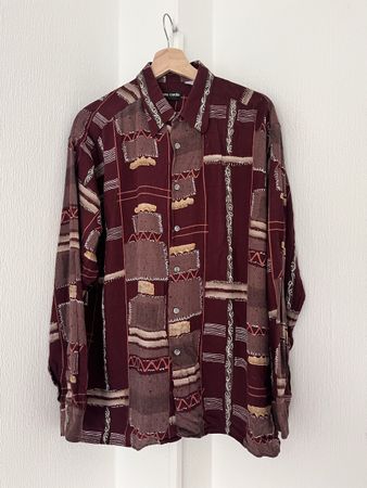 Pierre Cardin Chemises Men Shirt Burgundy Pattern Size L