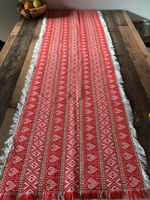 Handarbeit gewoben Tischläufer Tischdecke  rot weiss