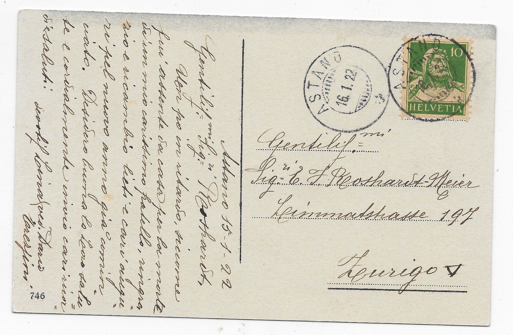 Cartoline postali: Astano - Via Principale um 1922 – Usato da Hefenhofen venduto da Richsalz 1