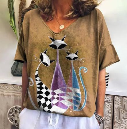 Originelles Kurzarm-T-Shirt mit Katzenmotiv Grösse M - neu