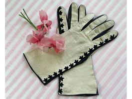 Handschuhe Leder Gr. 7.5 offwhite-schwarz VINTAGE 1970s