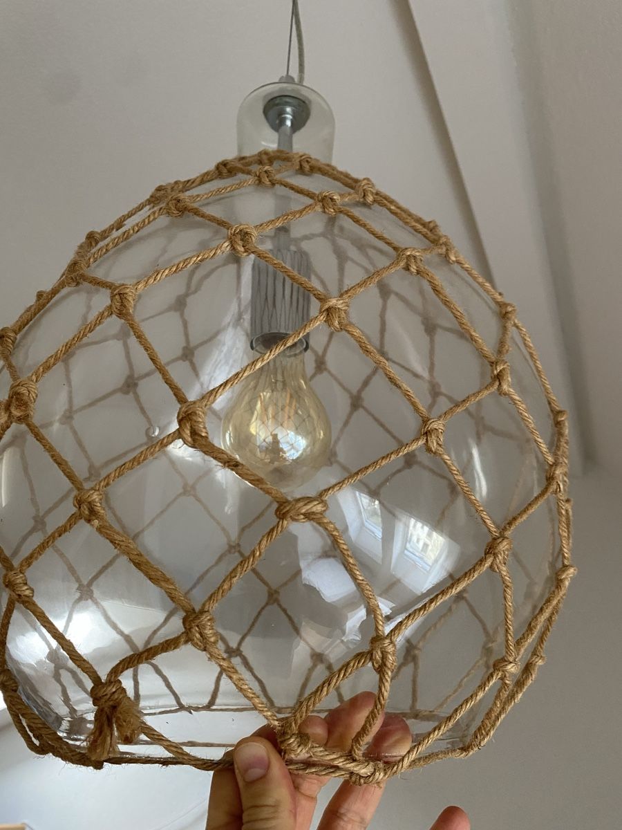 Lampade: Wunderschöne Hängelampe aus Glas mit Jute – Usato da Zürich venduto da pas_j2jx 2