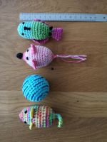 Katzenspielzeug Häkelmaus, -fisch, -ball. 4er Set, Unikate