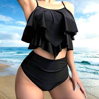 🖤 Stilvolles & Figurbetontes Tankini-Set in Schwarz 🖤💫