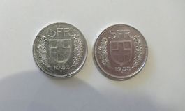 2Stück Schweizer 5 Franken Silber Jg.1953